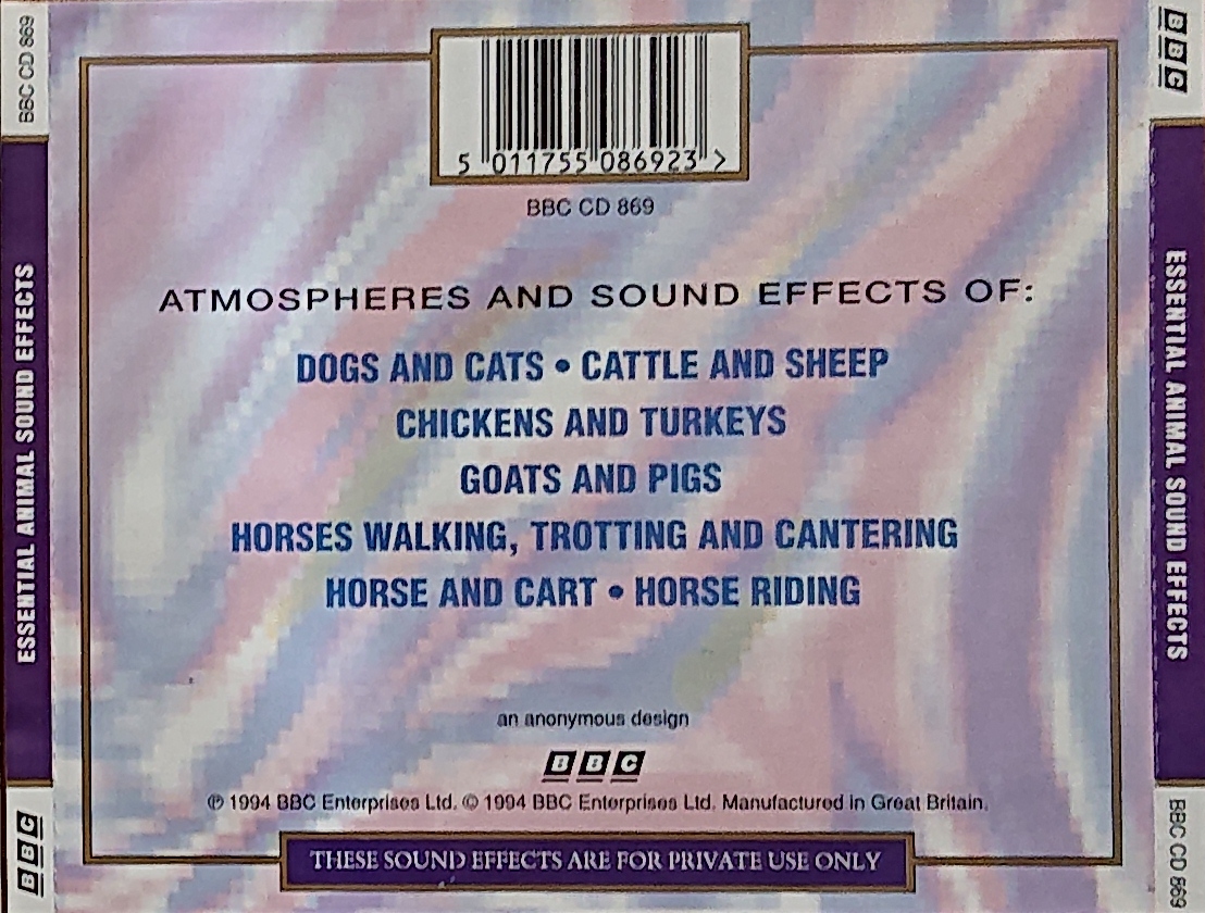 Picture of BBCCD869 Essential animal sound effects by artist Various from the BBC records and Tapes library